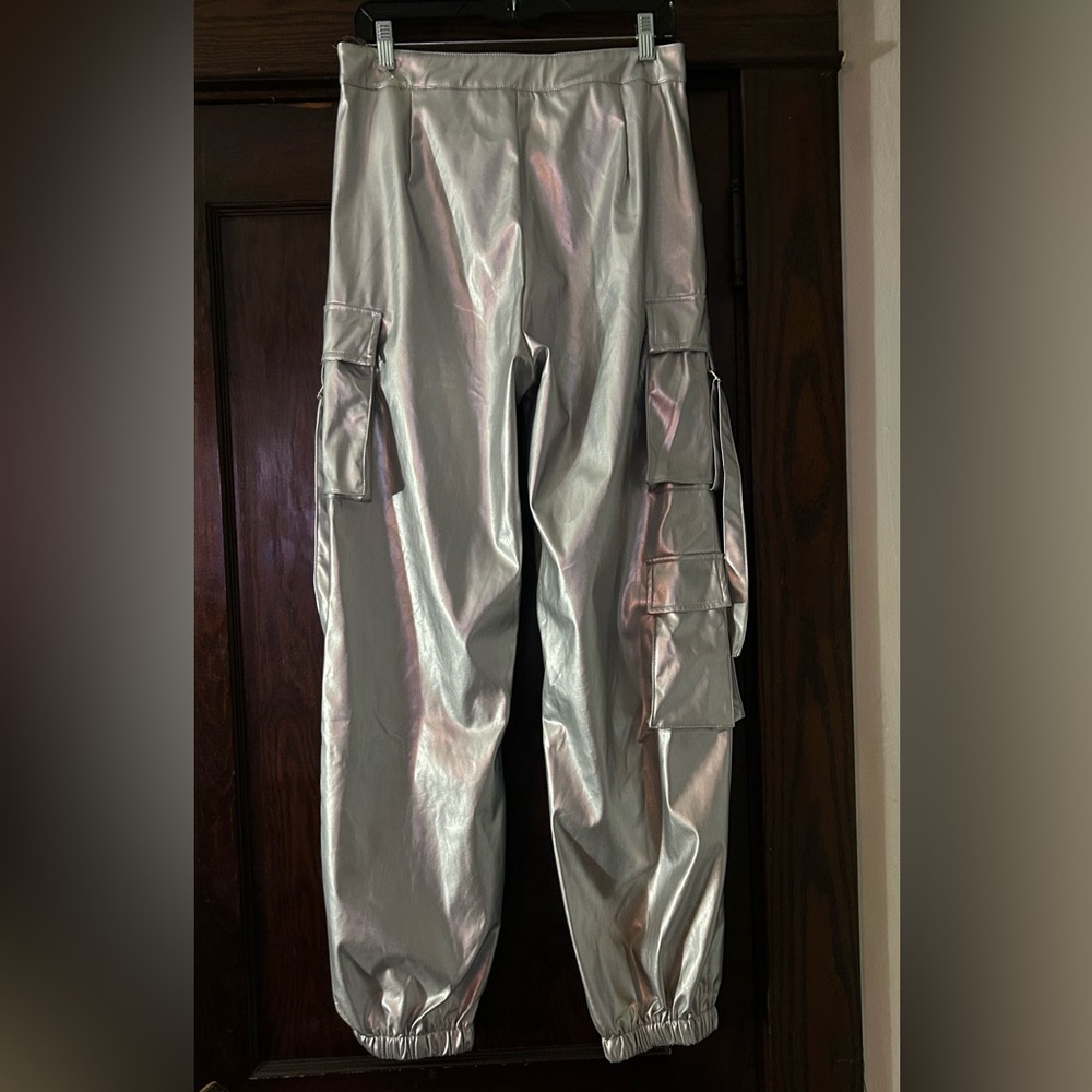 Fashion Nova Silver Cargo Pants